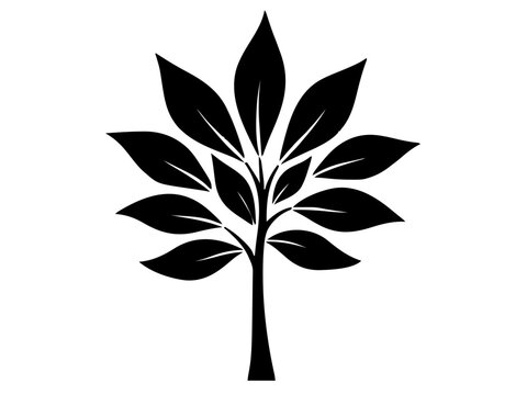 Ein aufrecht stehender Ast mit mehreren symmetrisch angeordneten, spitzen Bl&auml;ttern, der wie ein kleiner Baum wirkt. Das Design ist sauber vom Hintergrund abgehoben und perfekt ausbalanciert.KI Generie