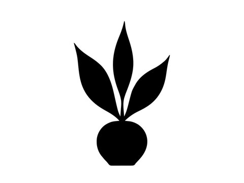 Eine sehr schlichte Grafik, die eine kleine Pflanze mit drei gro&szlig;en Bl&auml;ttern in einem runden Topf zeigt. Das Design setzt auf maximale Reduktion und klare Linien.KI Generiert