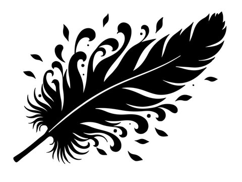 Eine detailreiche, einzelne Feder ohne umgebenden Kreis, die frei im Raum schwebt. Die Spitze ist leicht gebogen, was ihr ein sehr nat&uuml;rliches Aussehen verleiht.KI Generiert