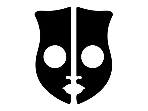 Eine weitere Maskensilhouette, die das obere Gesicht bedeckt und eine mysteri&ouml;se, elegante Ausstrahlung hat. Die Augen&ouml;ffnungen sind mandelf&ouml;rmig und blicken den Betrachter direkt an.KI Generiert