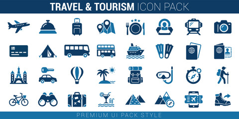 Travel and tourism flat icon pack set © Nahida