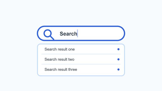 A person searches online with a magnifying glass icon and dropdown menu