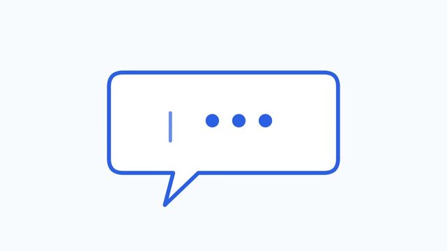 A simple blue illustration of a speech bubble with dots on a white background