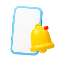 Obraz premium 3D Smartphone with Notification Bell Icon Isolated on Transparent Background