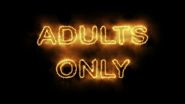 Fiery Adults Only Text Glowing on Dark Background for Age Restriction Concept