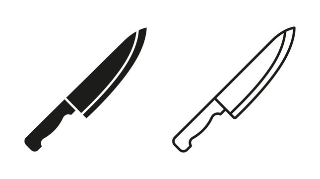 Chef s Knife Silhouette On White Background Two Variations