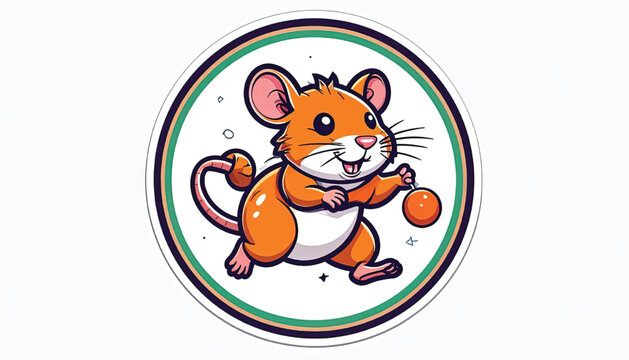 Cartoon mouse holding small ball.