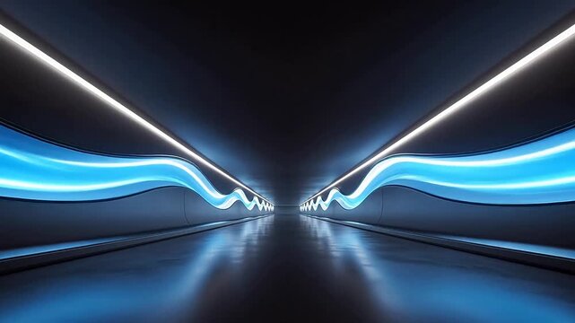 Futuristic corridor with glowing lights