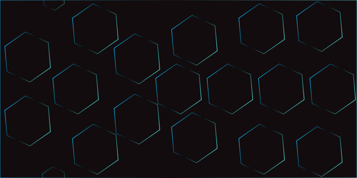 Dark hexagon gaming abstract vector background with blue and green colored bright flashes. Vector illustration.
