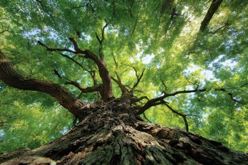 Fototapeta premium Under the Elm Tree: Trunk and Branches Framed by Sky