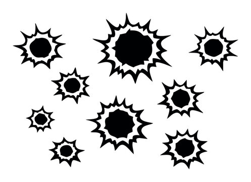 Bullet holes making impact marks, showing damage and destruction, symbolizing violence, danger, target, and crime