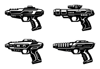 Obraz premium Science fiction laser guns and rayguns set. Weapon collection for gaming, comics, and space adventure concepts