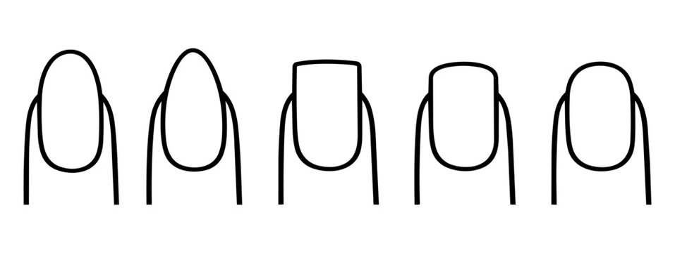 Nail shapes outline icon set showing various styles like oval, almond, square, squoval, and round for manicure