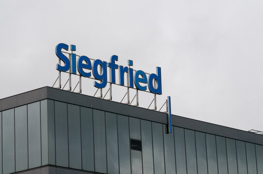 Siegfried company sign on headquarters bulding in Zofingen, Switzerland