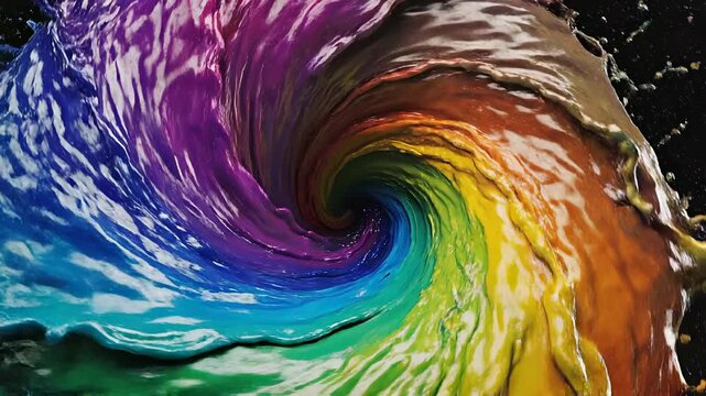 Vibrant Rainbow Paint Swirls in Dynamic Motion Against Black Background