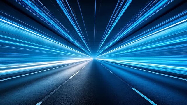Empty highway tunnel with glowing lights