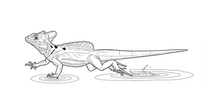 Detailed illustration of a frilled lizard running.