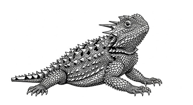 Detailed illustration of a horned lizard on a white background.