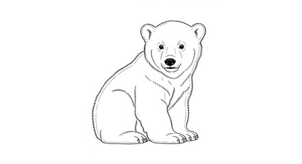 Cute polar bear cub drawing sketch simple line art. © Erning