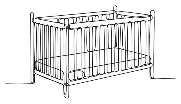 Baby crib for nursery in continuous line art style