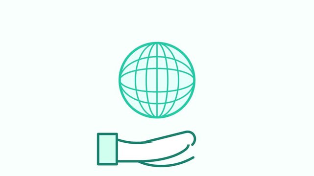A hand presents a globe in a simple line illustration style