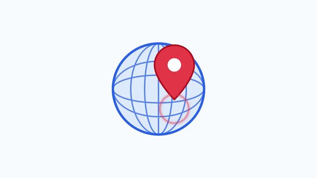 A red location pin marks a spot on a blue globe illustration.