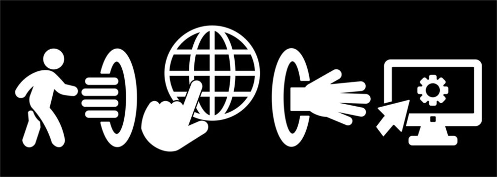 Futuristic portal. Contains time travel, internet access, and web portal icons. wit a black background Simple flat vector.