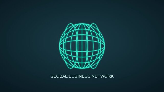 A glowing green wireframe globe represents global business network connections on a dark background