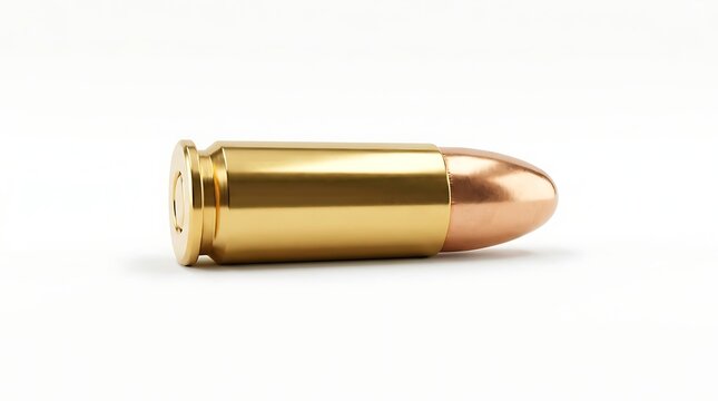 Brass jacketed bullet cartridge on a white background detailed firearm ammunition