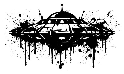 UFO flying saucer spacecraft with dripping ink and grunge splatter style © Wuszu