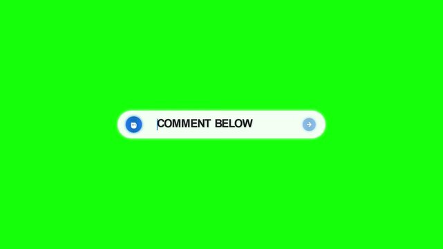 A person interacts with a digital comment section on a bright green background screen.