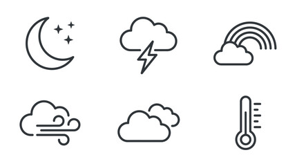 Obraz premium Detailed meteorology and seasonal weather line icon set.