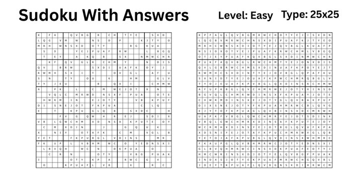 Sudoku With Answers Level Easy Type 25x25 - best to enhance brain muscle memory for both kids and adults