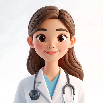 Friendly female doctor smiling, wearing white lab coat and stethoscope, healthcare professional, medical concept