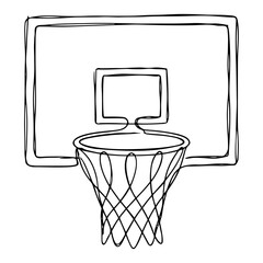 Basketball hoop with backboard and net in minimalist line art style © Wuszu