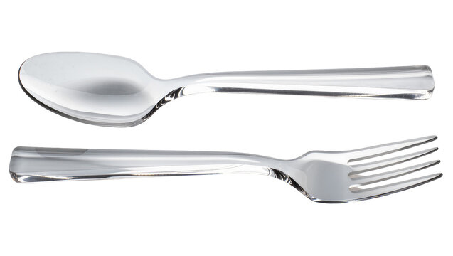 Isolated transparent plastic spoon and fork, everyday disposable cutlery for dining and picnics