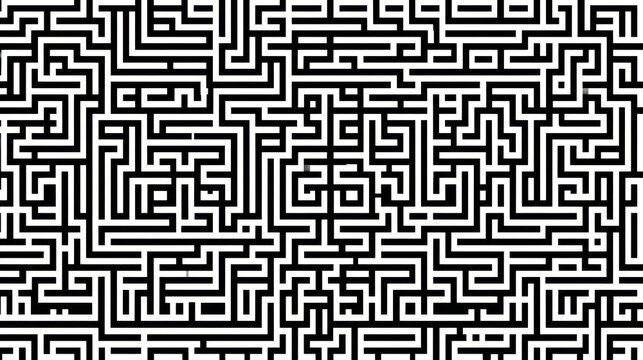 Complex maze pattern abstract design with black and white lines