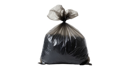 Isolated black plastic garbage bag filled with trash, tied at the top, ready for pickup © David
