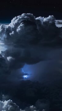 Vertical video: Sending lightning after base discharge, thundercloud lighting lower deck, night sky