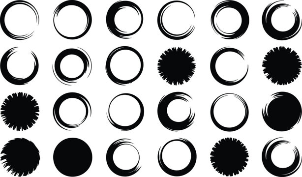 Black brush stroke circles collection zen inspired design elements