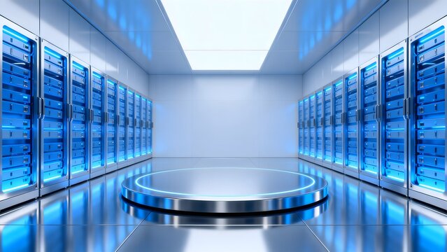 server room with blue lighting