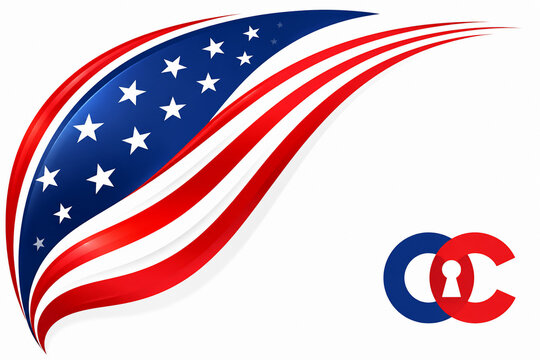 American flag design element with CCC logo, abstract star spangled banner wave