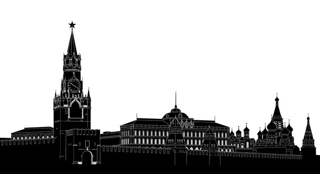 Moscow Kremlin silhouette, russia, iconic landmarks, city skyline