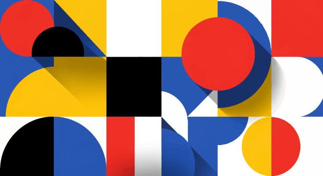 Abstract Geometric Shapes, Modern Retro Design, Blue Yellow Red White
