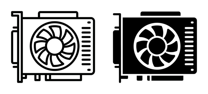 Graphics Card Icons, Computer Hardware Vector Set, GPU Component Illustration