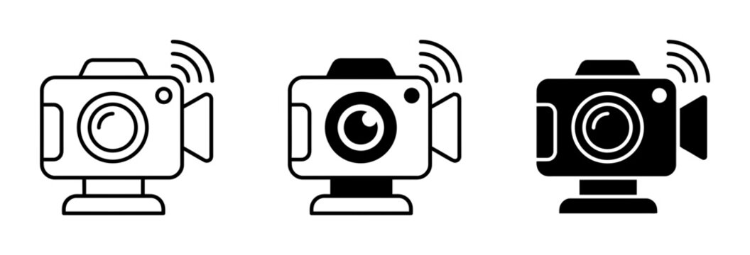 Action Camera Icons, Wireless Connectivity, Video Recording, Photography Equipment, Set of 3