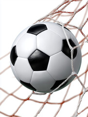 Fototapeta premium Soccer ball hitting goal net achieving scoring success
