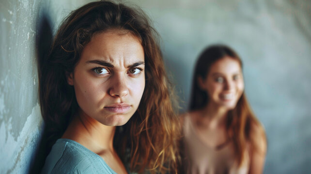 hypocrisy, envy or rivalry concept, emotional tension between two women