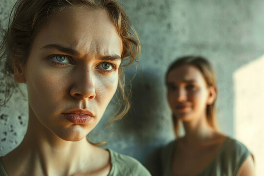 passive aggressive behavior, two women in conflict, hypocrisy or envy concept