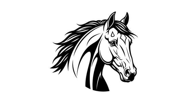 Black and white horse head illustration.